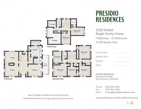 A floor plan for a single family home with 7 bedrooms and 3 bathrooms.